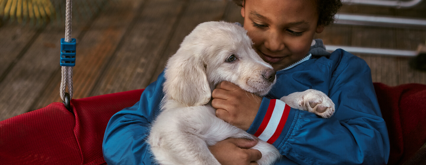 Garçon avec chiot