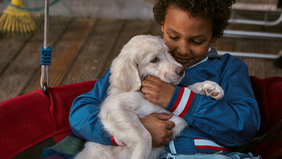 Garçon avec chiot 