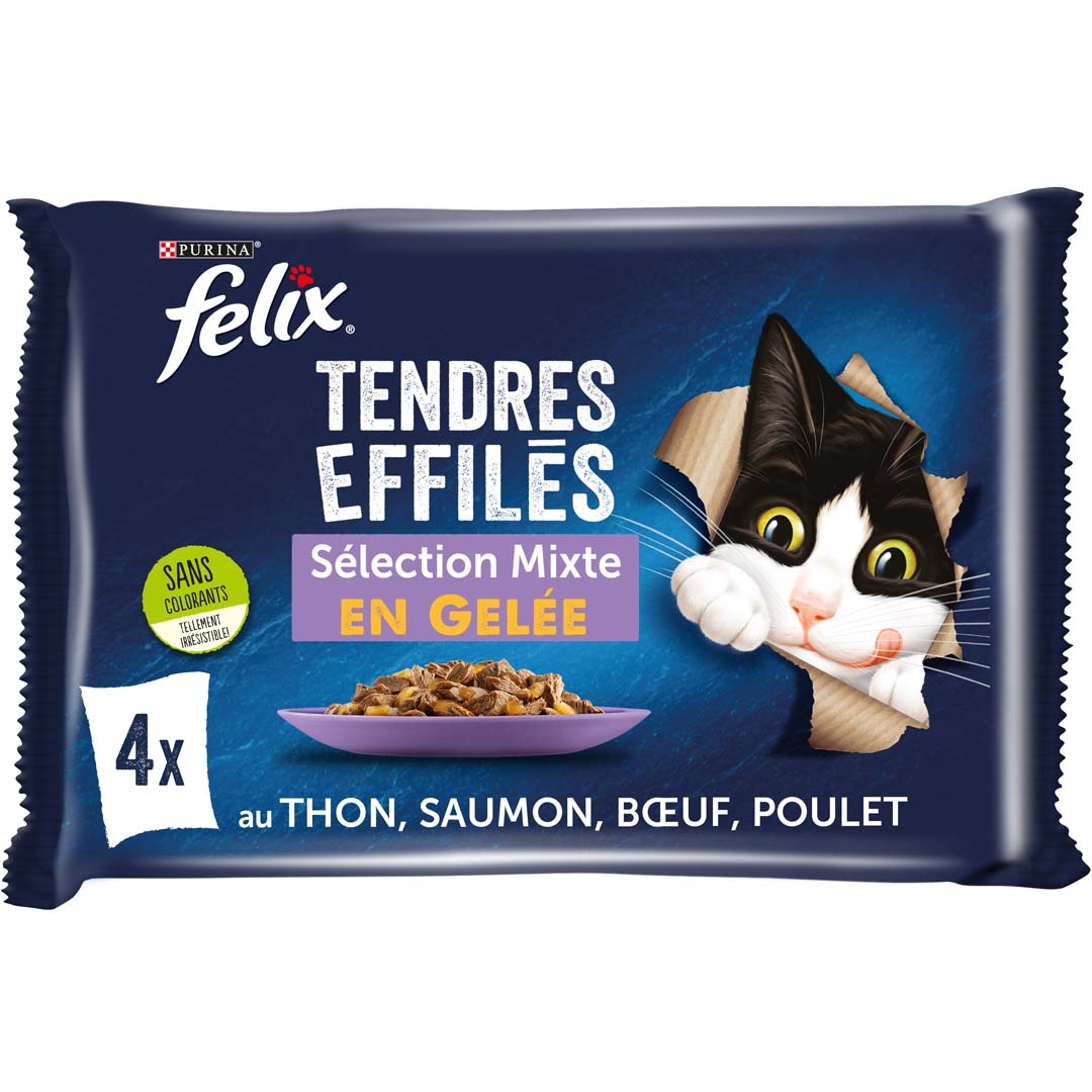 Sachets pour chat - Tendres Effilés en Gelée - mixte viande