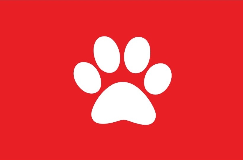 Logo Purina Agit pour les Animaux de compagnie avec la patte blanche sur fond rouge