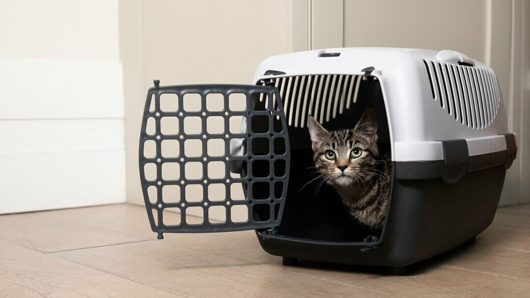 Chaton assis dans une cage pour chat