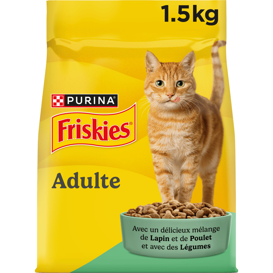 FRISKIES® CHAT ADULTE - Croquettes avec un délicieux mélange de Lapin et de Poulet avec des Légumes