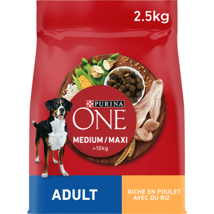 Purina® ONE® Medium / Maxi > 10kg Adult Riche en Poulet avec du Riz - Croquettes pour chien