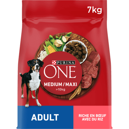 Purina® ONE® Medium / Maxi > 10kg Croquettes pour chien adulte Riche en Bœuf avec du Riz
