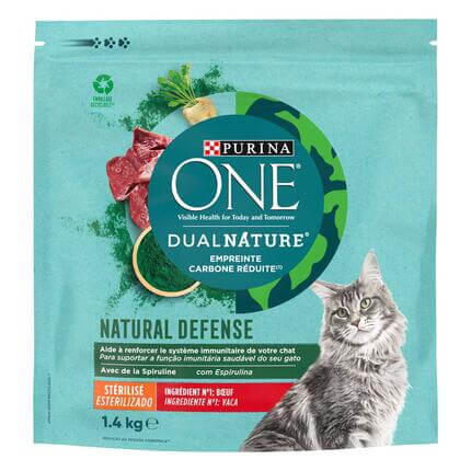 Purina® ONE® DualNature® - NATURAL DEFENCE - Croquettes Spécial Chat Stérilisé Bœuf et Spiruline