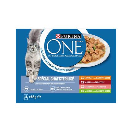 Purina® ONE® - Sachets pour Chat Stérilisé au Bœuf, au Poulet, au Saumon et à la Dinde
