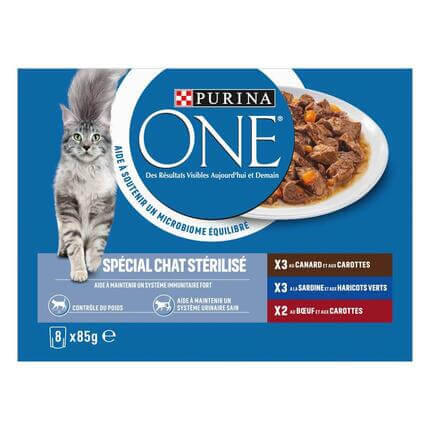 Purina® ONE® - Sachets pour Chat Stérilisé au Canard, à la Sardine et au Boeuf