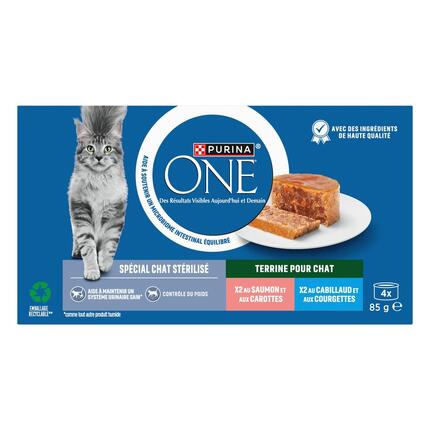 Purina® ONE® - Terrines pour Chat Stérilisé au Saumon et au Cabillaud