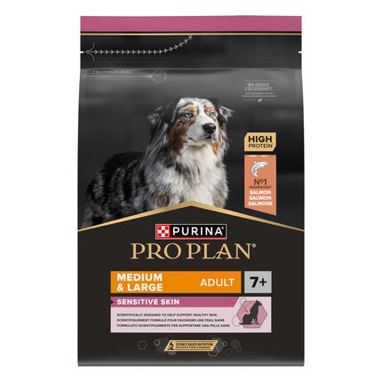 PURINA® PRO PLAN® MEDIUM & LARGE ADULT 7+ SENSITIVE SKIN - RICHE EN SAUMON - Croquettes pour chien senior à la peau sensible