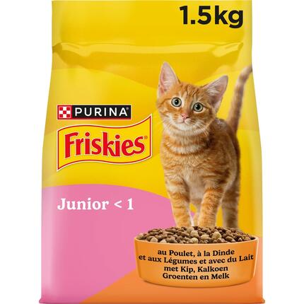 FRISKIES ® JUNIOR Pour CHATONS - Croquettes avec un délicieux mélange de Poulet et de Dinde avec du Lait