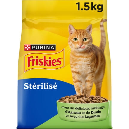 FRISKIES® pour CHAT STÉRILISÉ - Croquettes avec un délicieux mélange d'Agneau et de Dinde avec des Légumes