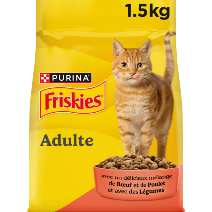 FRISKIES® CHAT ADULTE - Croquettes avec un délicieux mélange de Bœuf et de Poulet avec des Légumes