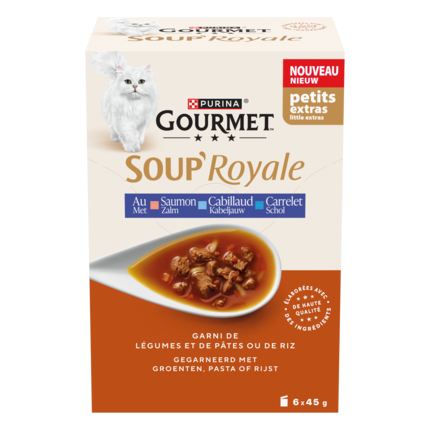 GOURMET™ Soup' Royale au Saumon, au Cabillaud ou au Carrelet, garni de légumes et de pâtes ou de riz