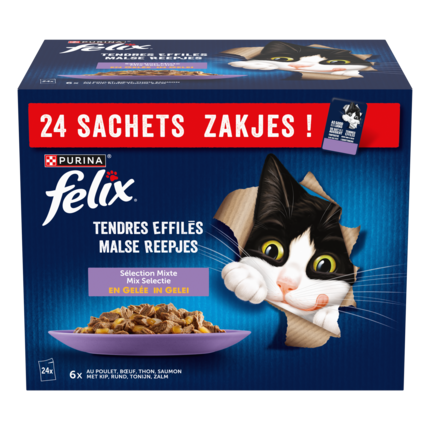 FELIX® - Sachets pour chat - Tendres Effilés en Gelée - Sélection Mixte