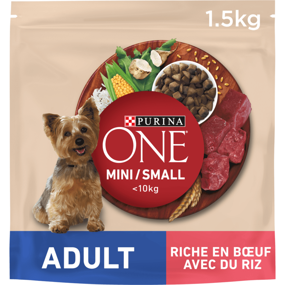 Purina® ONE® MINI/SMALL < 10kg Adult Riche en Bœuf avec du riz - Croquettes pour petit chien adulte