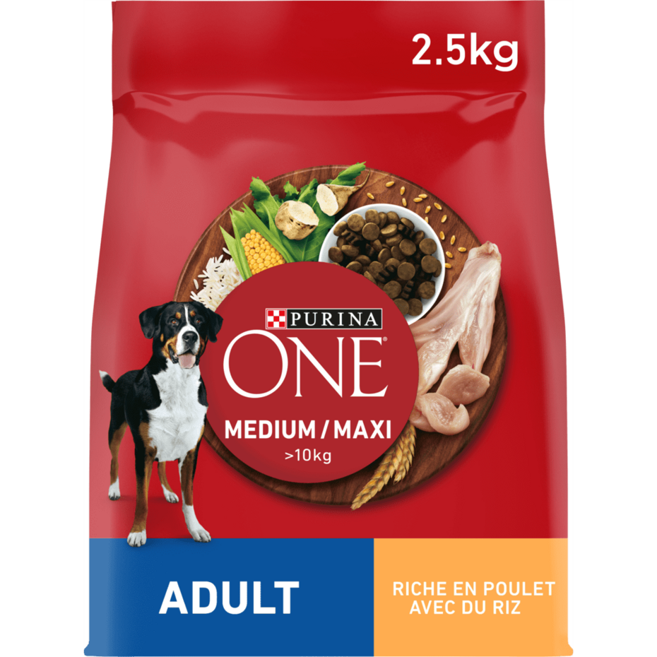 Purina® ONE® Medium / Maxi > 10kg Adult Riche en Poulet avec du Riz - Croquettes pour chien