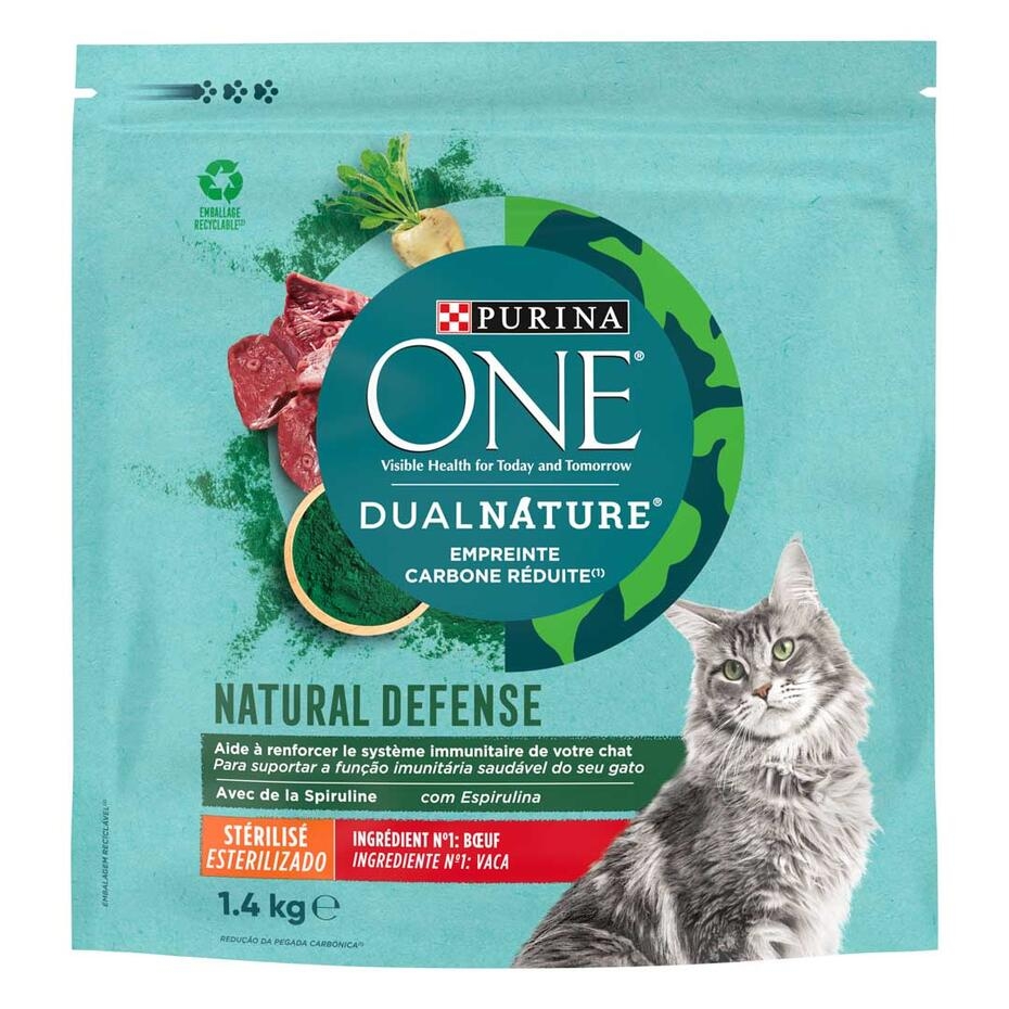 Purina® ONE® DualNature® - NATURAL DEFENCE - Croquettes Spécial Chat Stérilisé Bœuf et Spiruline