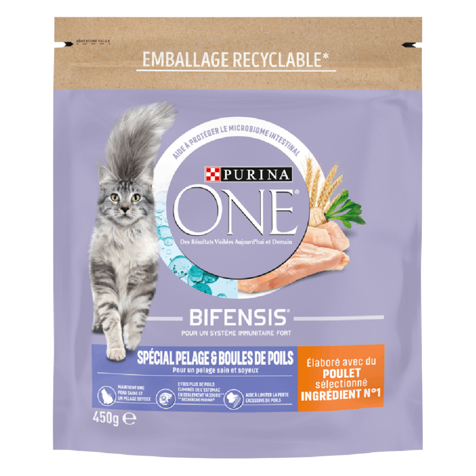 Purina ONE® - Croquettes pour Chat Spécial Pelage et Boules de Poils au Poulet et aux Céréales