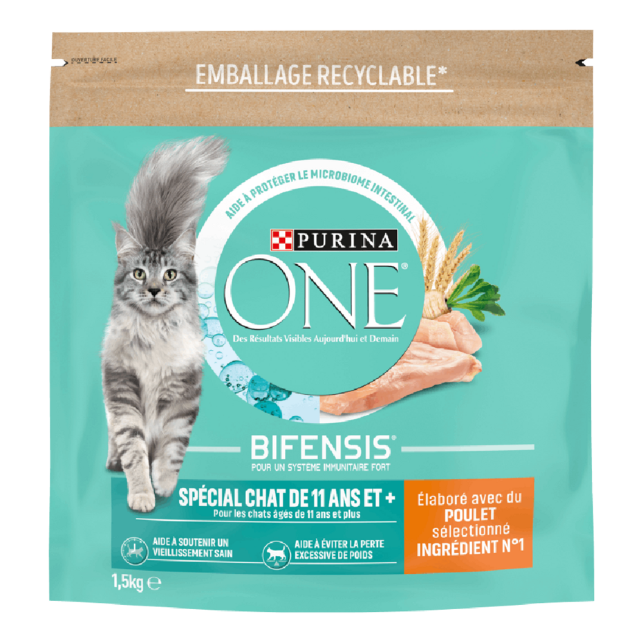 Purina ONE® - Croquettes pour Chat Senior de 11 ans et + au Poulet et aux Céréales