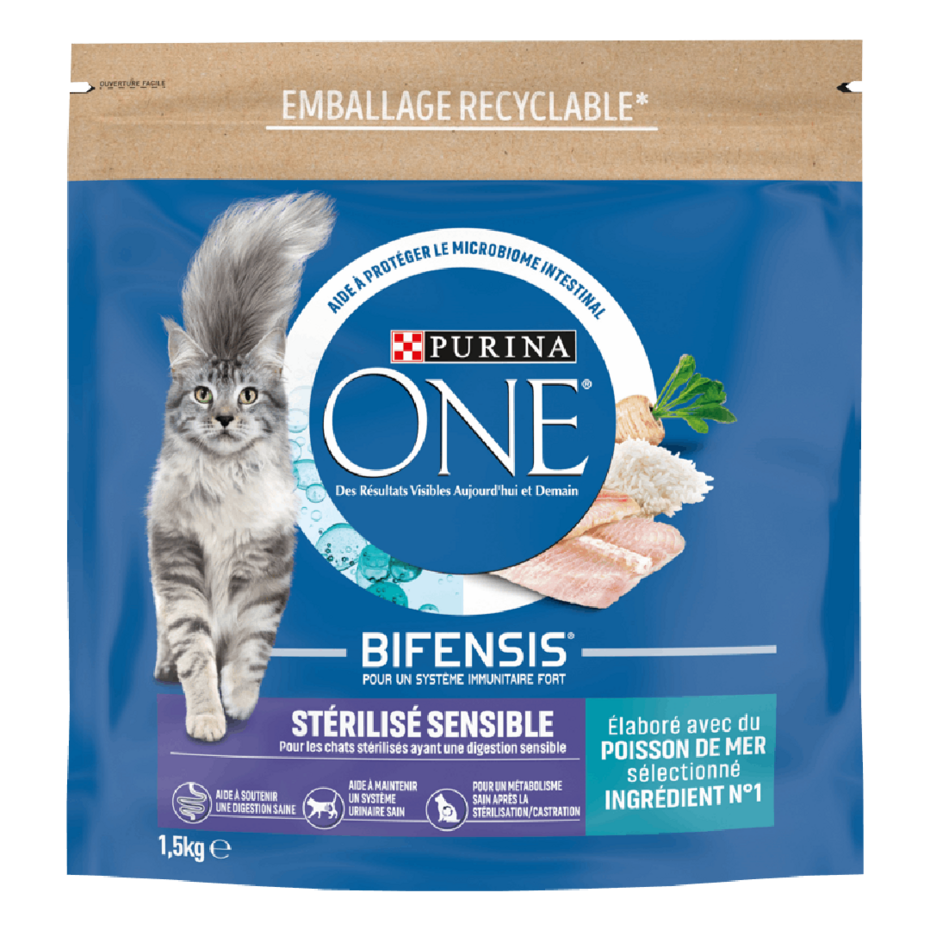 Purina® ONE® - Croquettes pour Chat Stérilisé Sensible aux Poissons de mer
