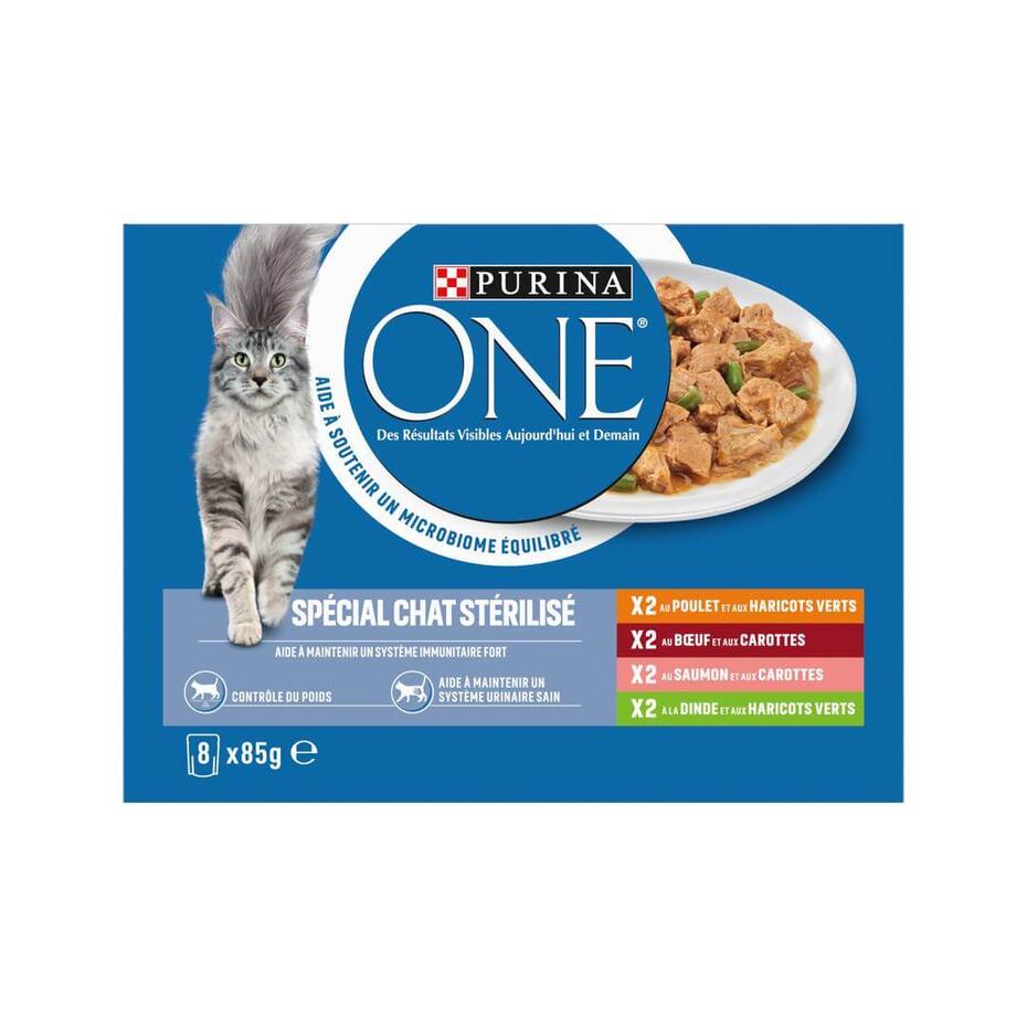 Purina® ONE® - Sachets pour Chat Stérilisé au Bœuf, au Poulet, au Saumon et à la Dinde