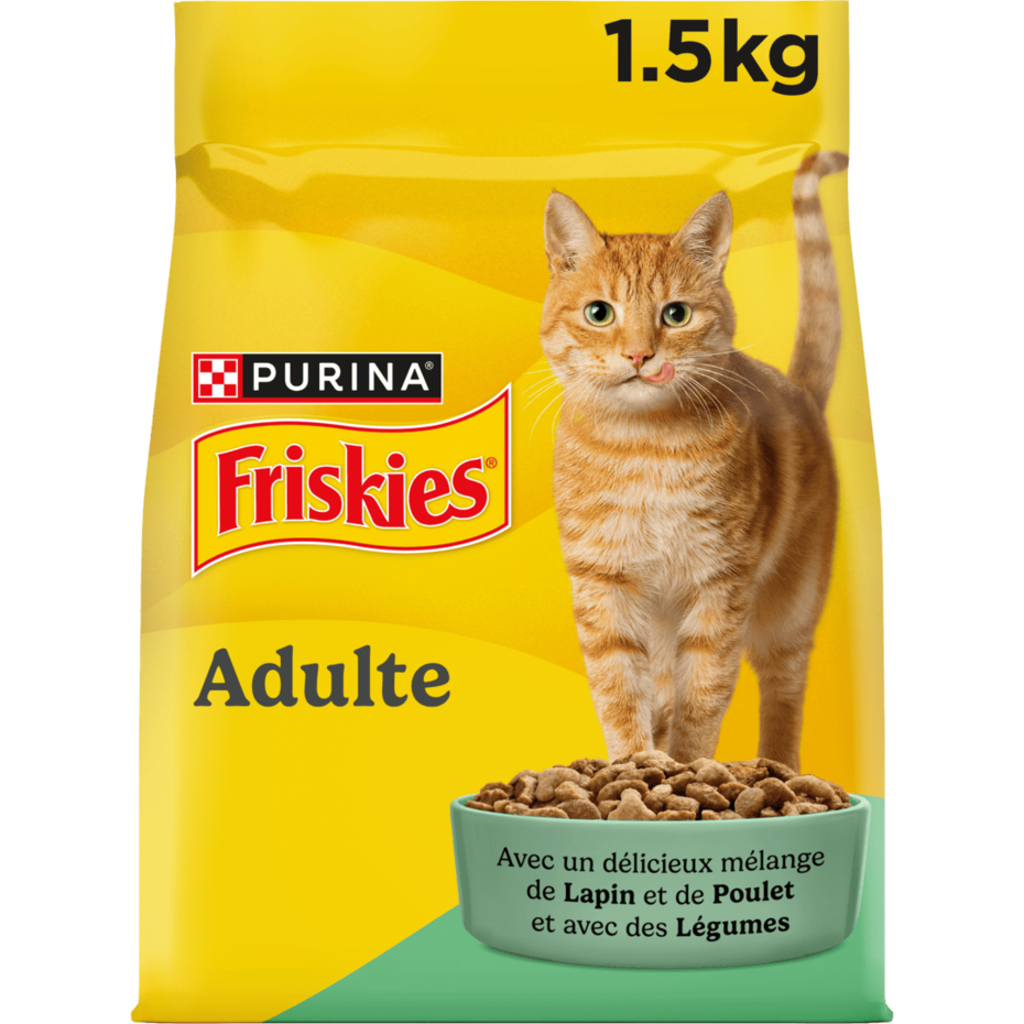 FRISKIES® CHAT ADULTE - Croquettes avec un délicieux mélange de Lapin et de Poulet avec des Légumes