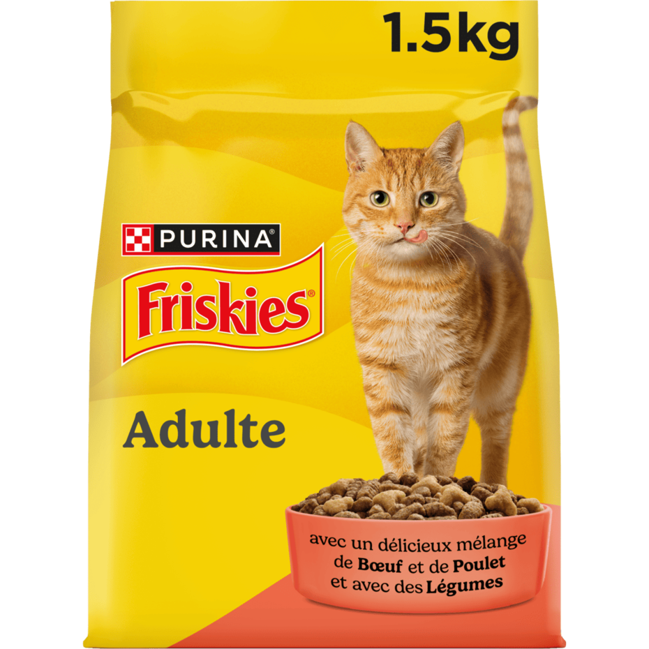 FRISKIES® CHAT ADULTE - Croquettes avec un délicieux mélange de Bœuf et de Poulet avec des Légumes