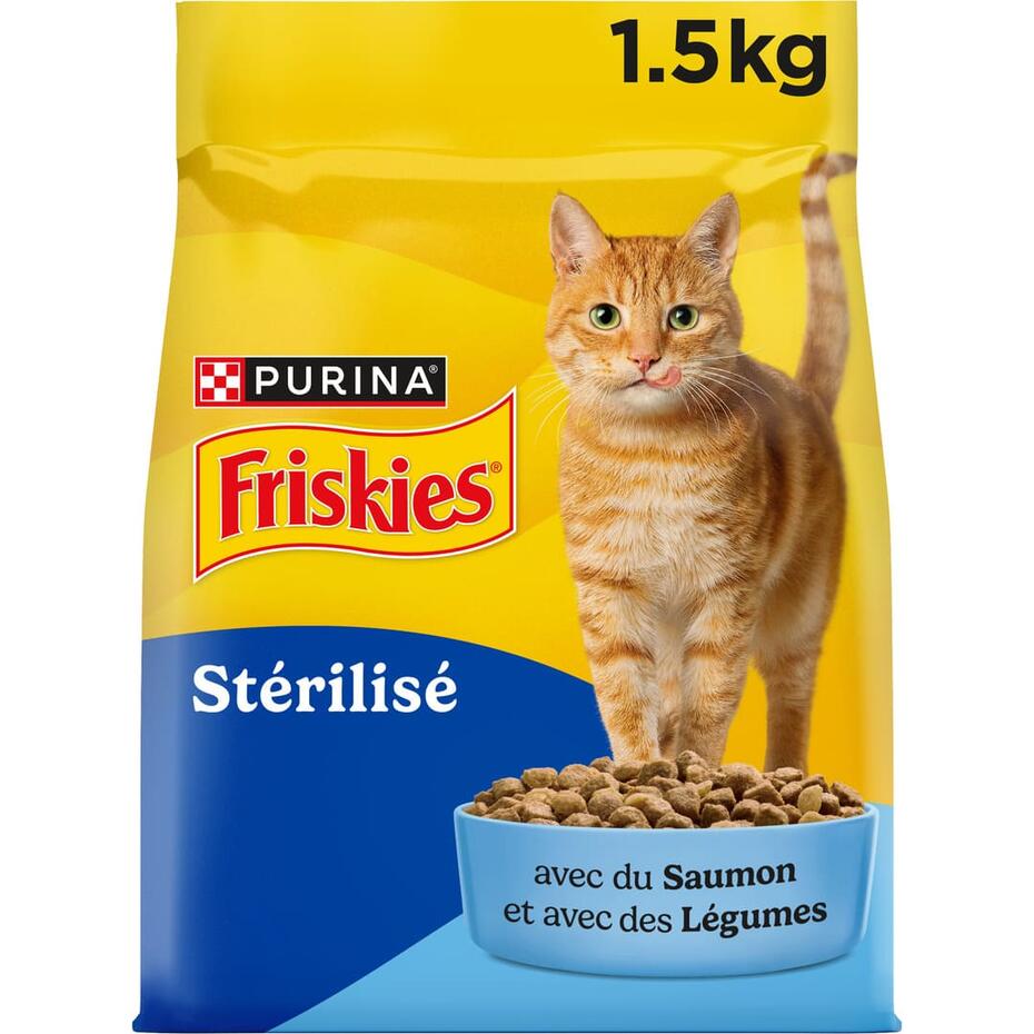 FRISKIES® pour chat Stérilisé 1,5kg - Croquettes avec du Saumon et aux Légumes