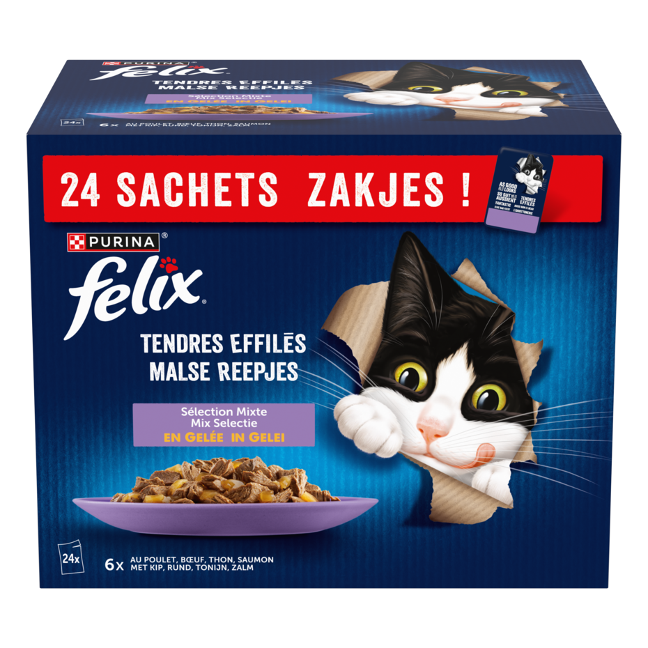 FELIX® - Sachets pour chat - Tendres Effilés en Gelée - Sélection Mixte