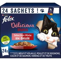 FELIX Succulent Grill au Saumon, au Thon, au Cabillaud, au Carrelet en  Sauce - 12 x 80 g - Pochons pour chats adultes - Cdiscount