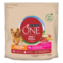 PURINA ONE® MINI/SMALL < 10kg Peau saine & Pelage soyeux Riche en Bœuf avec du riz - Croquettes pour petit chien Bienfaits