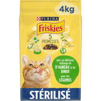 FRISKIES® pour CHAT STÉRILISÉ Croquettes avec un délicieux mélange d'Agneau et de Dinde avec des Légumes