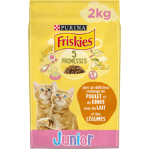 FRISKIES ® JUNIOR Pour CHATONS - Croquettes avec un délicieux mélange de Poulet et de Dinde avec du Lait