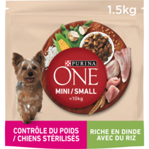 PURINA ONE® MINI/SMALL < 10kg Contrôle du Poids / Chiens stérilisés Riche en Dinde avec du Riz - Croquettes pour chien en sur