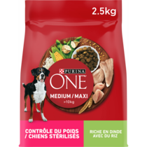 PURINA ONE® MEDIUM MAXI > 10kg Weight Control, Croquettes pour chien en surpoids ou stérilisé Riche en Dinde avec du Riz