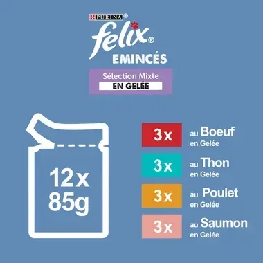 FELIX Emincés en Gelée pour chat Sélection Mixte Recette