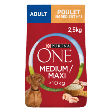 PURINA ONE® Medium / Maxi > 10kg Adult Riche en Poulet avec du Riz - Croquettes pour chien