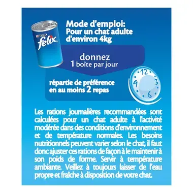 PATE CHAT FELIX GRAND FORMAT 400G EMINCES EN GELES MODE D'EMPLOI