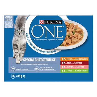 Purina ONE® - Sachets pour Chat Stérilisé au Bœuf, au Poulet, au Saumon et à la Dinde