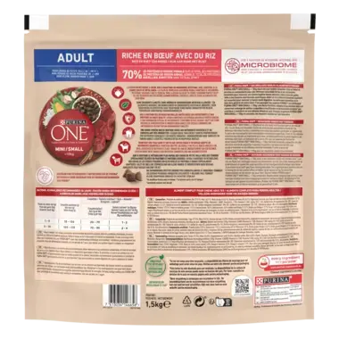 PURINA ONE® MINI/SMALL < 10kg Adult Riche en Bœuf avec du riz - Croquettes pour petit chien adulte