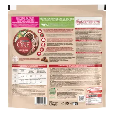 PURINA ONE® MINI/SMALL < 10kg Contrôle du Poids / Chiens stérilisés Riche en Dinde avec du Riz - Croquettes pour chien en sur