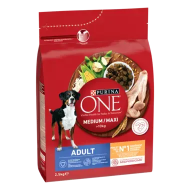 PURINA ONE® Medium / Maxi > 10kg Adult Riche en Poulet avec du Riz - Croquettes pour chien