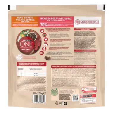 PURINA ONE® MINI/SMALL < 10kg Peau saine & Pelage soyeux Riche en Bœuf avec du riz - Croquettes pour petit chien