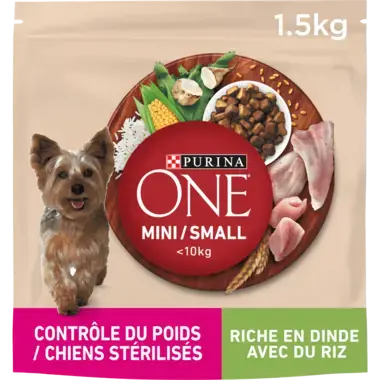 PURINA ONE® MINI/SMALL < 10kg Contrôle du Poids / Chiens stérilisés Riche en Dinde avec du Riz - Croquettes pour chien en sur