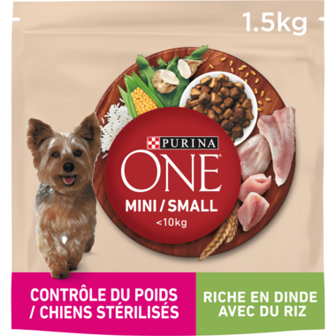 PURINA ONE® MINI/SMALL < 10kg Contrôle du Poids / Chiens stérilisés Riche en Dinde avec du Riz - Croquettes pour chien en sur