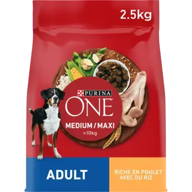 PURINA ONE® Medium / Maxi > 10kg Adult Riche en Poulet avec du Riz - Croquettes pour chien