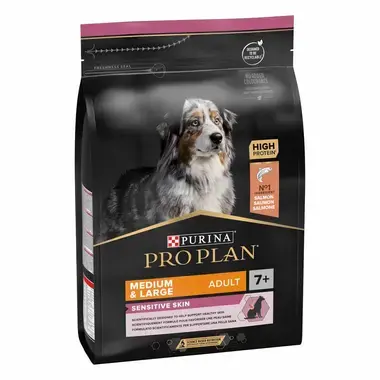 PURINA® PRO PLAN® MEDIUM & LARGE ADULT 7+ SENSITIVE SKIN - RICHE EN SAUMON - Croquettes pour chien senior à la peau sensible