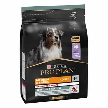 PURINA® PRO PLAN® MEDIUM & LARGE ADULT SENSITIVE DIGESTION GRAIN FREE - RICHE EN DINDE - Croquettes sans céréales pour grand