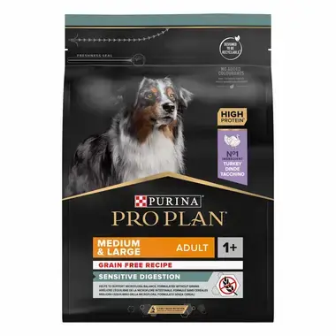 PURINA® PRO PLAN® MEDIUM & LARGE ADULT SENSITIVE DIGESTION GRAIN FREE - RICHE EN DINDE - Croquettes sans céréales pour grand