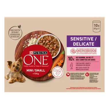 PURINA ONE ® MINI/SMALL < 10kg Sensitive - Effilés en Sauce au Saumon, au Riz et aux Carottes_3